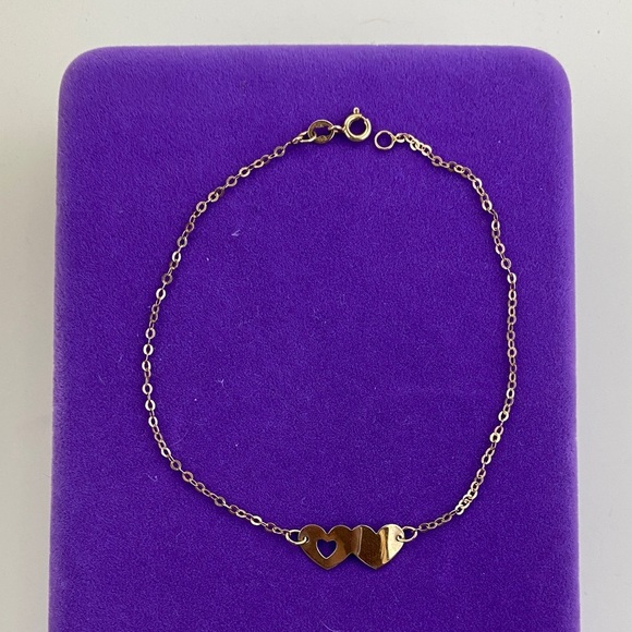 💛 Classic 10k Gold Double Heart Bracelet - Picture 1 of 6